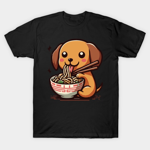 Cute english cream dachshund eating ramen T-Shirt by TomFrontierArt